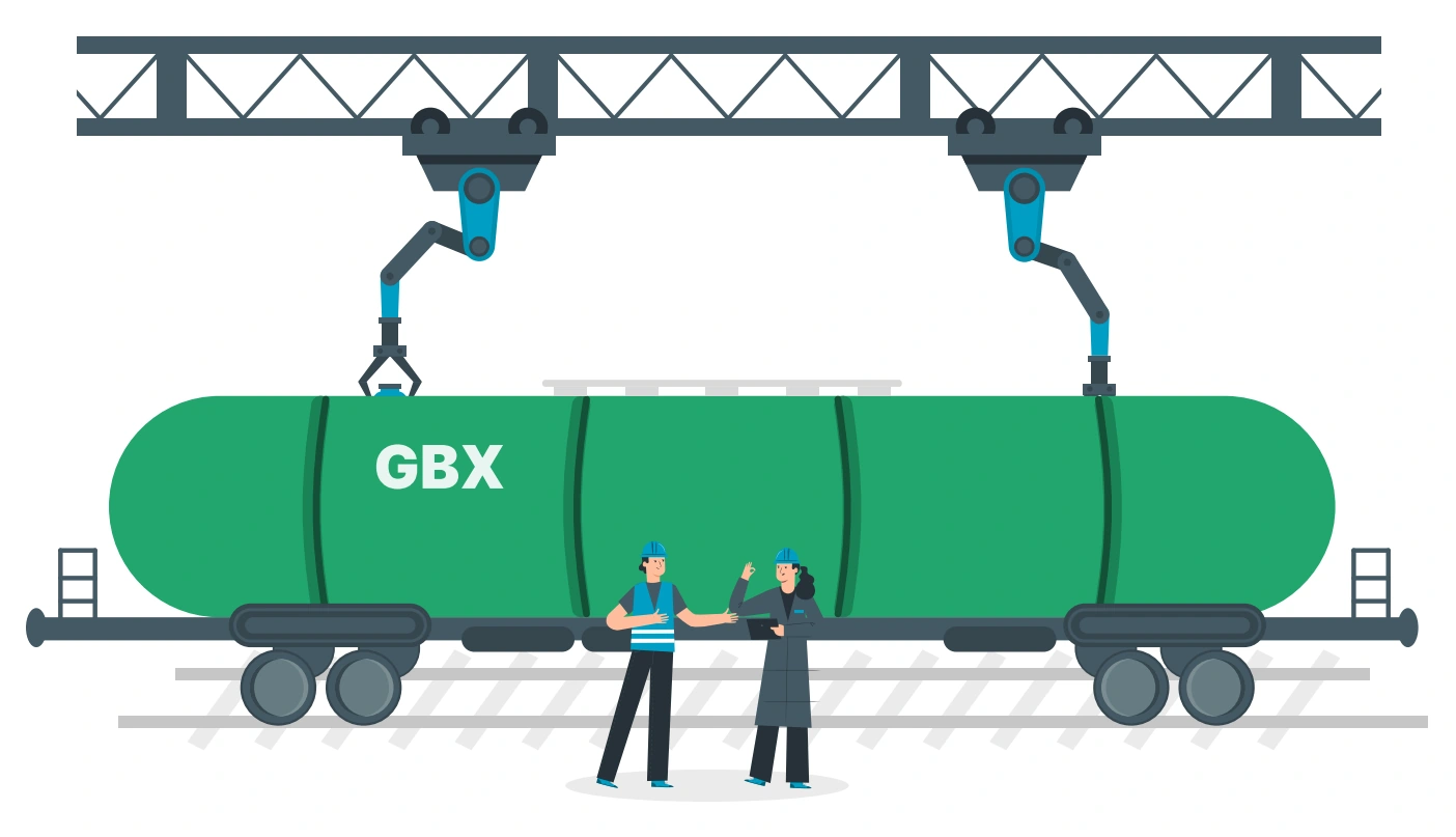 Pracownicy przy produkcji wagonu GBX — ilustracja z case study Greenbrier